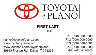 Toyota of Plano Used Car and Service One-Sided Business Cards