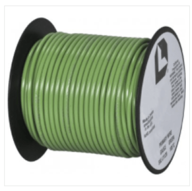 Plastic Covered Primary Wire, Vinyl Plastic, 16 AWG, 60 Volts, Green, 100' Length, SAE J1128 GPT Cable (Pack of 1)