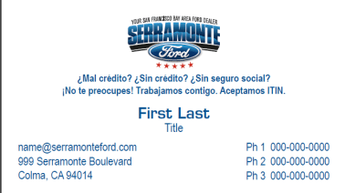Serramonte Ford Español Business Cards