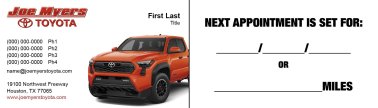 Joe Myers Toyota 2-Sided Appt Card - Tacoma