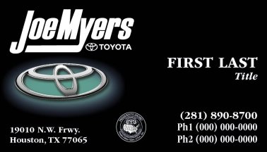 Joe Myers Toyota Business Cards - Version 3