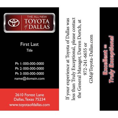 Toyota of Dallas "Truly Exceptional" Business Cards