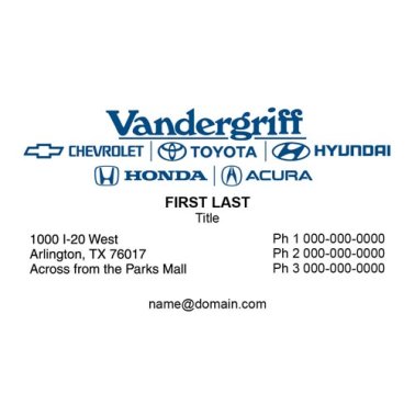 Vandergriff 5 Dealerships Combination Business Cards