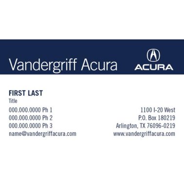 Vandergriff Acura Business Card - Ver. 3