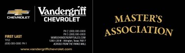 Vandergriff Chevrolet Master’s Association Business Card