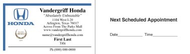 Vandergriff Honda Appointment Card – 1 Phone