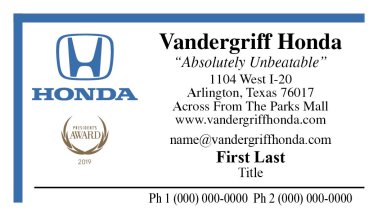 Vandergriff Honda Business Card, Ver. 2 – 2 Phones