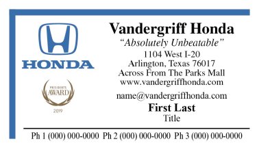 Vandergriff Honda Business Card, Ver. 2 – 3 Phones