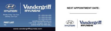 Vandergriff Hyundai Business Cards with Appointment Back - Version #3