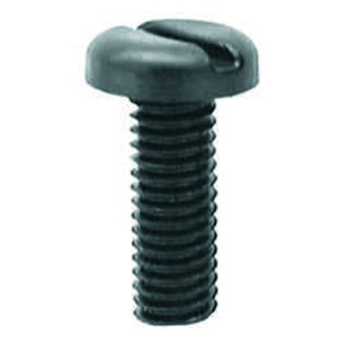 Slotted Pan Head Nylon License Plate Screw - M6-1.0 Diameter; 16mm Length; 12mm (15/32) Head Diameter; Slotted Drive Type; Pan Head; Black Nylon (100 per pack)