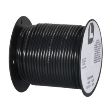 Plastic Covered Primary Wire-14 AWG Black 100' Length 60 Volts Temperature Rating (221°F) (Sold Individually)