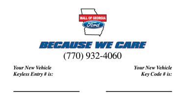 Mall of Georgia Ford "Because We Care" Business Cards