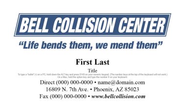 Bell Honda Collision Center Business Cards