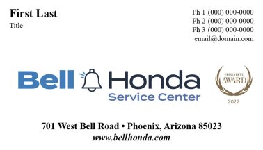 Bell Honda Service Center Business Cards