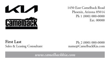 Camelback Kia Business Cards