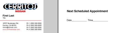 Cerritos Nissan Appointment Card