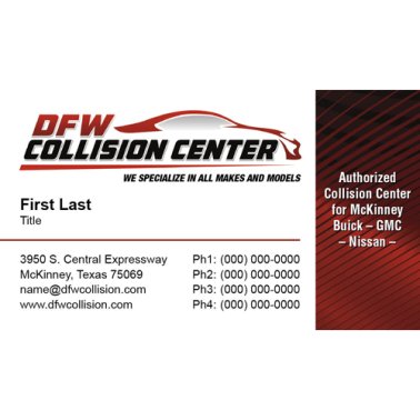 DFW Collision Center Business Cards - Grapevine Dallas Road w/Certification
