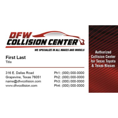 DFW Collision Center Business Cards - McKinney w/Certification