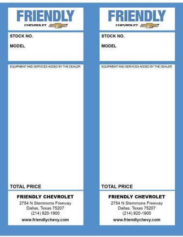 Friendly Chevrolet Addendum Tag