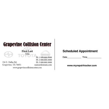 Grapevine Collision Center Appointment Back Business Cards