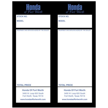 Honda of Fort Worth Addendum Tag