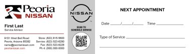 Peoria Nissan Service Advisor One-Sided Business Cards