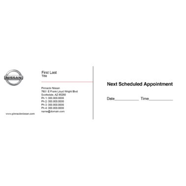 Pinnacle Nissan Service Advisor Business Cards - Written Appointment Back