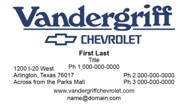 Vandergriff Chevrolet Business Card Ver. 6