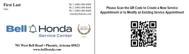 Bell Honda Appointment Card