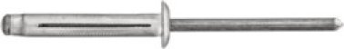 Rivet; Diameter: 4mm (5/32"); Flange Diameter: 8mm (5/16"); Grip Range: 5mm - 12mm (.197" - .472"); Aluminum Rivet/Mandrel (Pack of 25)