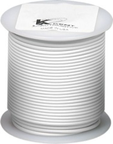 Plastic Covered Primary Wire, Polyvinyl, 18 AWG, White, 100' Length, Multi-Strand, 7 Amps, Heat Resistant (Pack of 1)