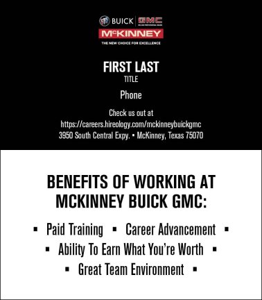 McKinney Buick GMC Sales Manager Business Card