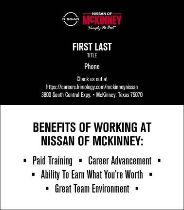 Nissan of McKinney Sales Manager Business Card