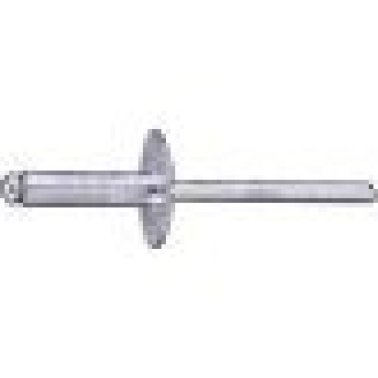 Open End Rivet, Large Flange Head, Aluminum, 3/16" Diameter, 0.376 to 0.5" Grip Range, 0.7" Body Length (Pack of 250)