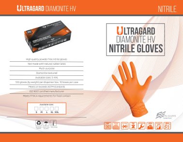Ultragard Diamonite Orange Gloves - Large (7/8 mil). - (100 gloves per box MIN 10 box order)