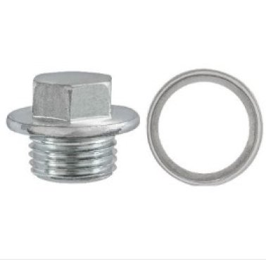 Oil Drain Plug with Gasket, M16-1.50 Thread, 14mm Hex, 9mm Length Under Head, 24mm Washer Head O.D., Zinc Finish (Pack of 2)