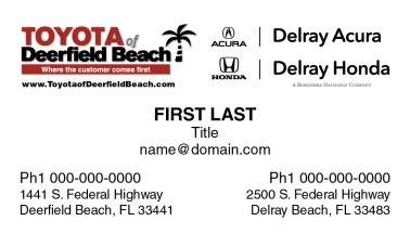 Toyota of Deerfield Beach & Delray Auto Business Cards