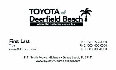 Toyota of Deerfield Beach Managing Partner Business Card