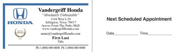 Vandergriff Honda Appointment Card – 2 Phone