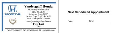 Vandergriff Honda Appointment Card – 3 Phone