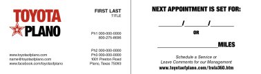 Toyota of Plano Appointment Cards, Version 2