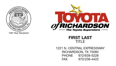 Toyota of Richardson BC, Ver. 1 — Name and Title Only