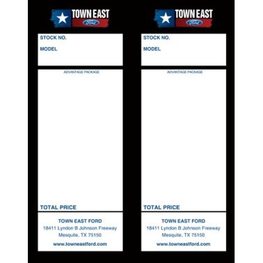 Town East Ford Addendum Tag Blanks w/perforation - NO Sticky Back