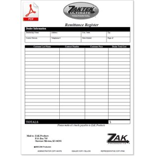 ZAKTEK Remittance Register (DOWNLOADABLE)