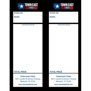 Town East Ford Addendum Tag Blanks w/perforation - NO Sticky Back