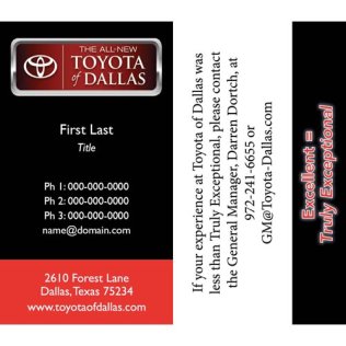 Toyota of Dallas "Truly Exceptional" Business Cards