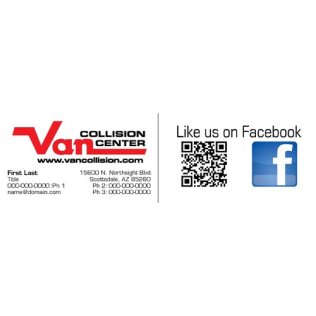 Van Chevrolet AZ Collision Center Business Cards - 2-sided with QR code and FB "Like" back side