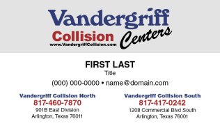 Vandergriff Collision Center Business Card with Both Addresses