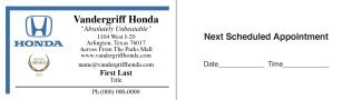 Vandergriff Honda Appointment Card – 1 Phone
