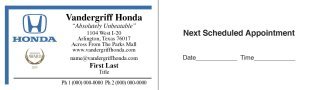 Vandergriff Honda Appointment Card – 2 Phone